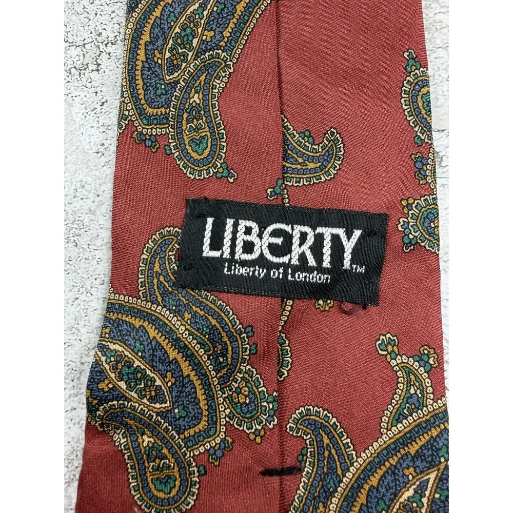 Liberty Of London Tie Mens One Size Red 100% Silk Pointed Paisley Woven